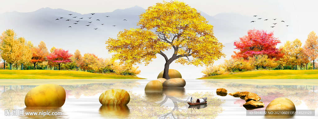 晶瓷画 三联画 新中式