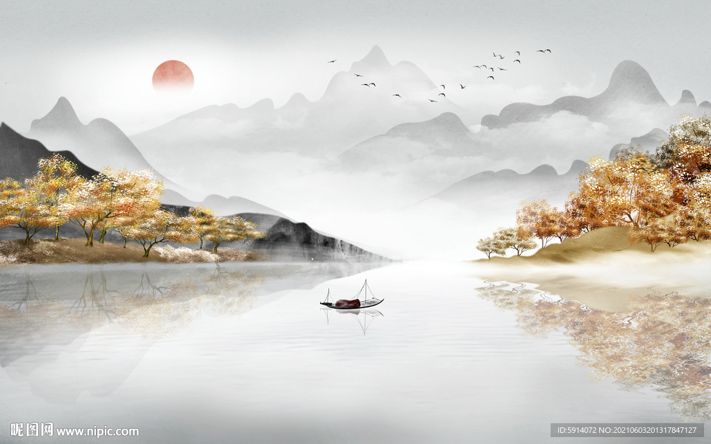 三联画 新中式 背景墙