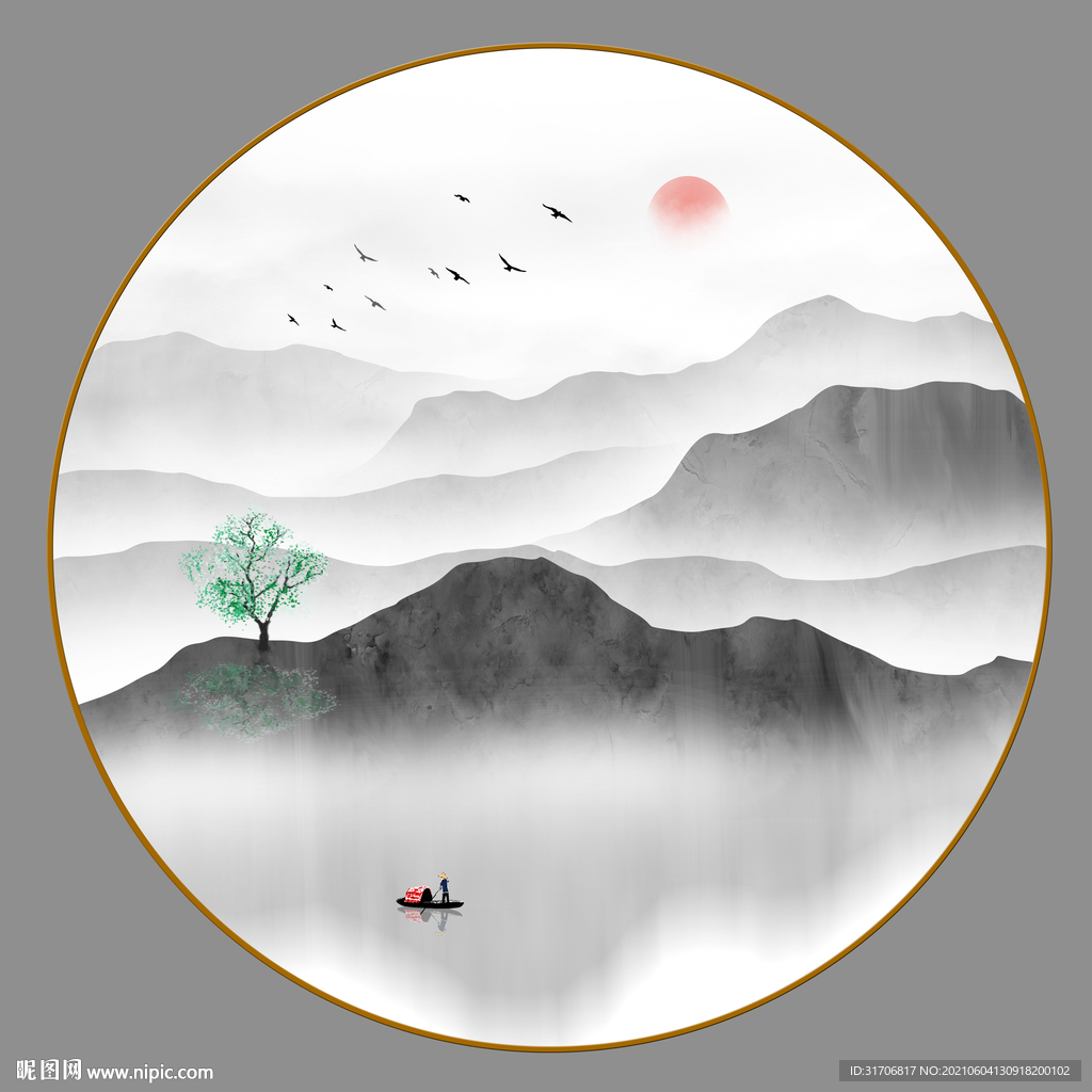 圆形山水画