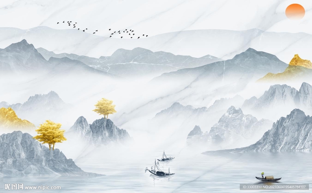 抽象新中式山水背景墙