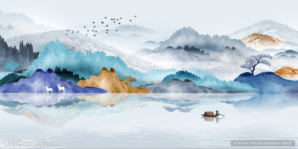 三联画 新中式 背景墙