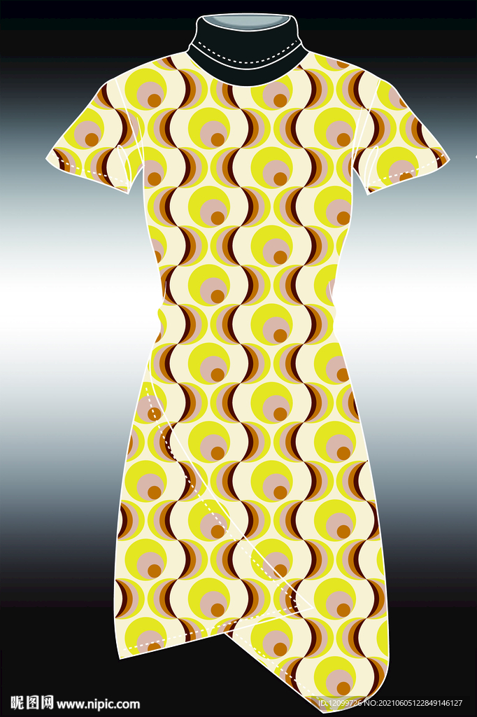 抽象圆圈数码印花边衣裙