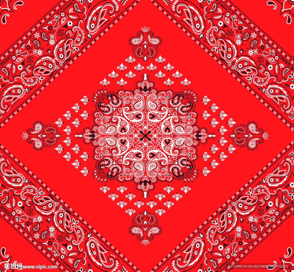 大牌方巾腰果数码印花