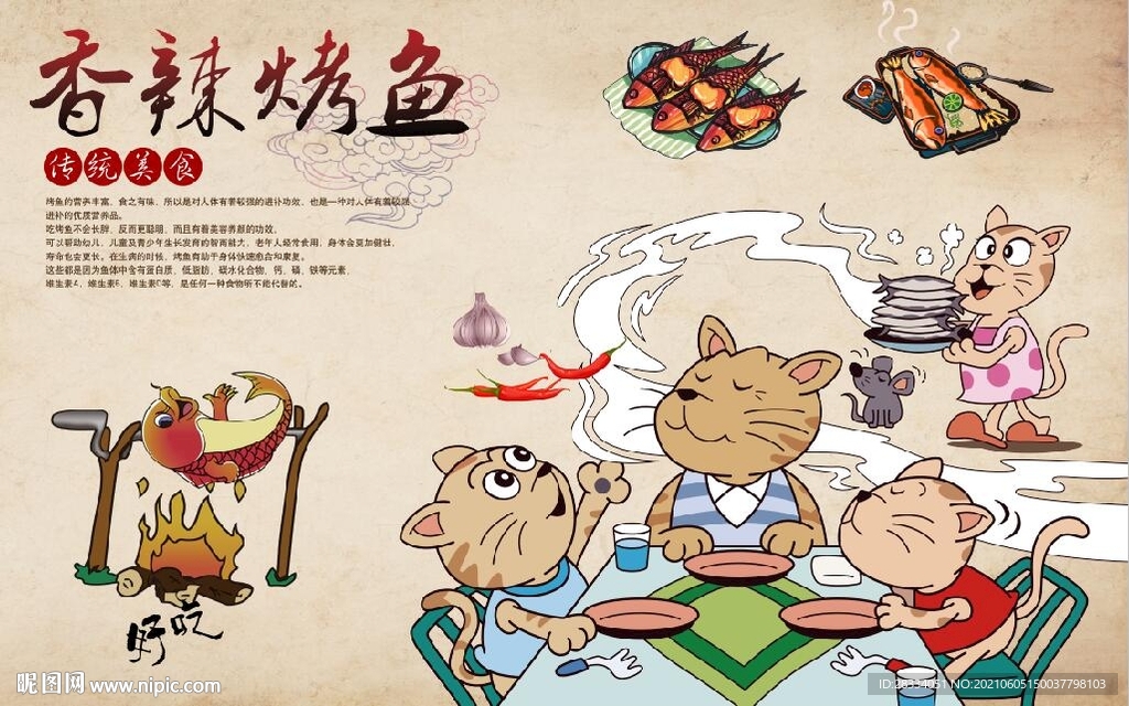 复古怀旧麻辣烤鱼餐饮背景墙