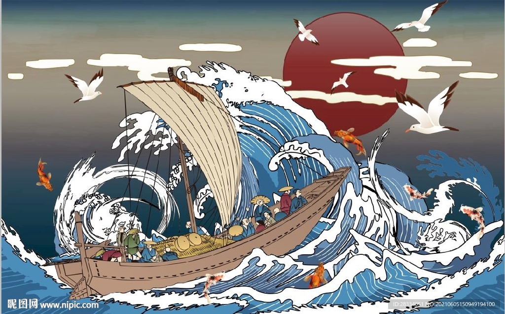 浮世绘日本料理餐饮背景墙壁画