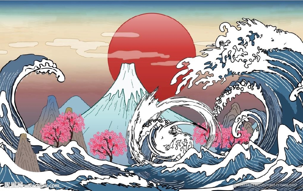 浮世绘日本料理餐饮背景墙壁画