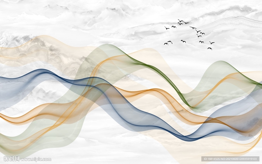 曲线抽象简约轻奢新中式背景墙
