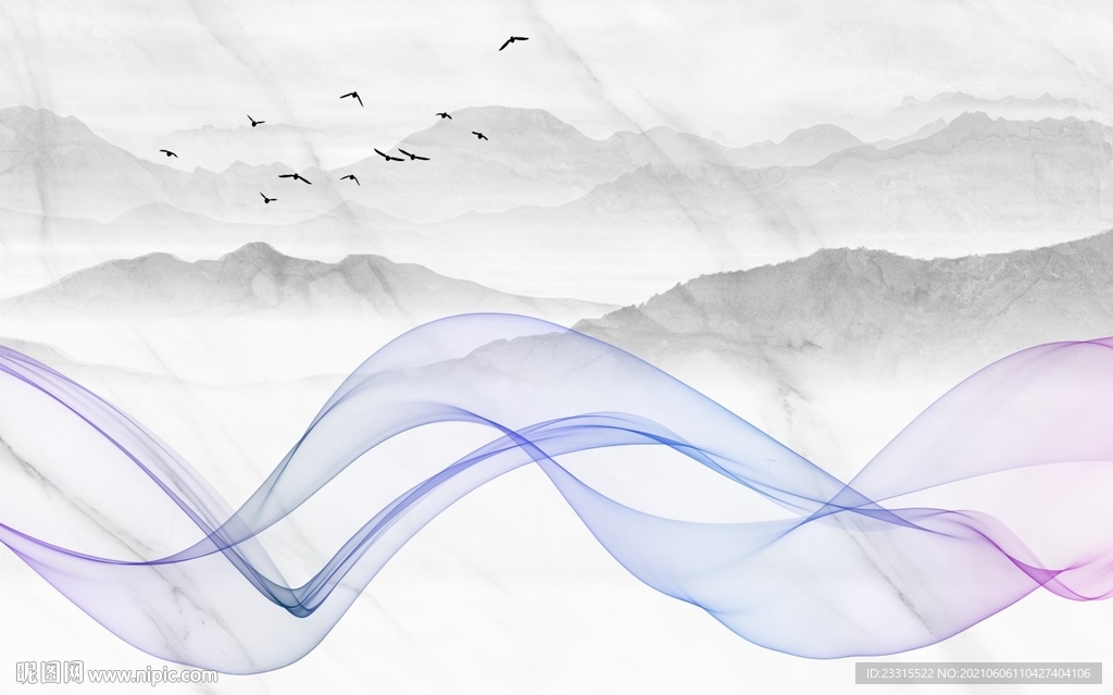 爵士白山水新中式背景墙