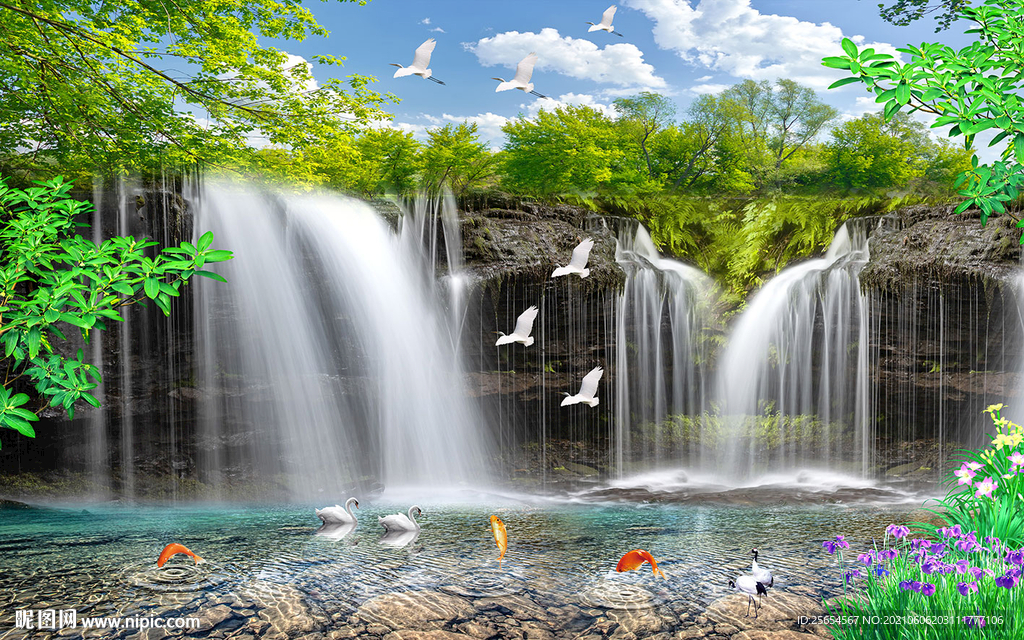 自然环境小溪流水背景墙