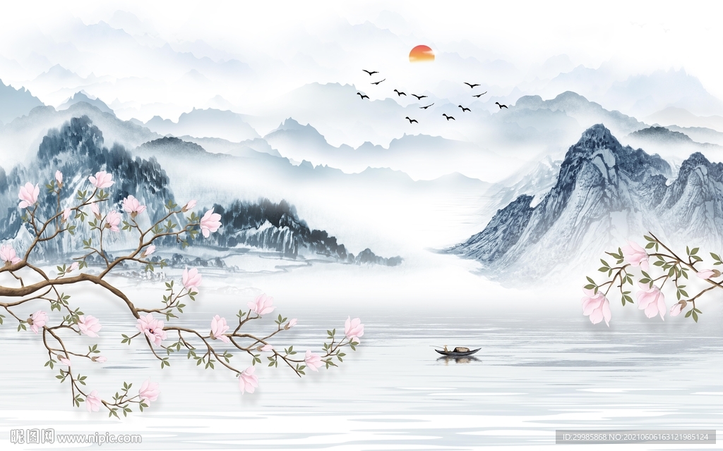 简约山水新款画 tif分层 