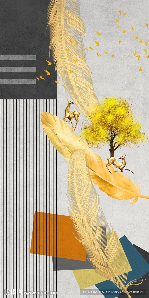 轻奢麋鹿玄关装饰画