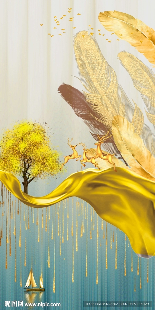 轻奢麋鹿玄关装饰画