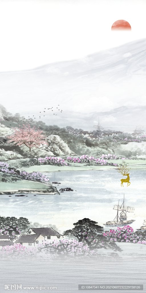 国画玄关无框画 TIF分层图