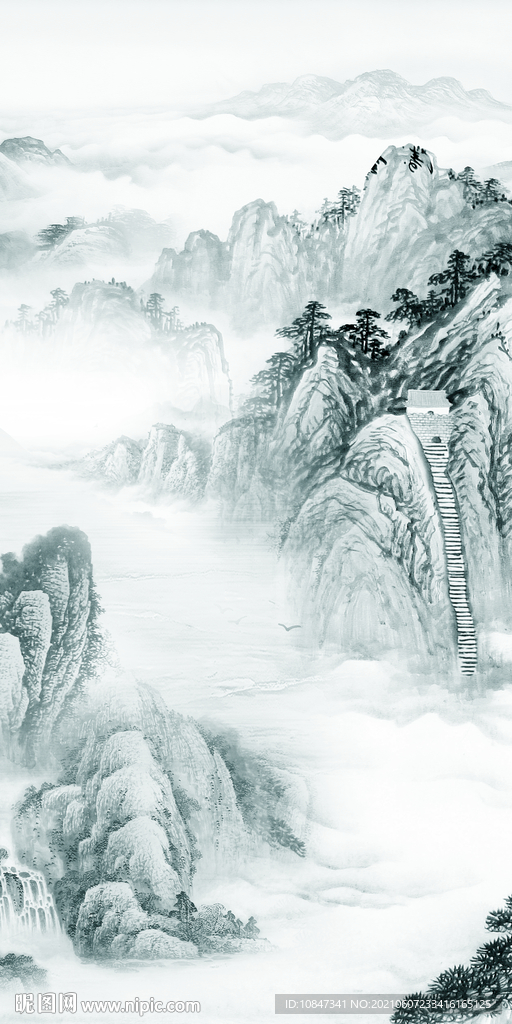 中国风山水唯美玄关 TIF分层
