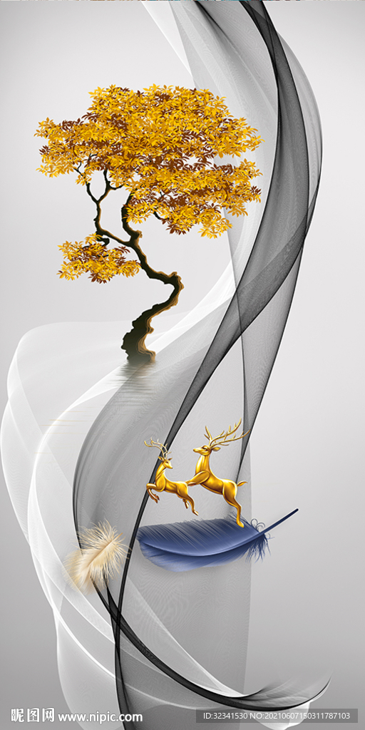 麋鹿几何抽象玄关装饰画