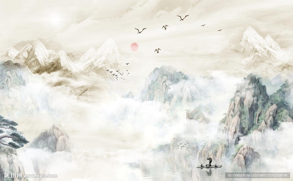 新中式山水背景墙