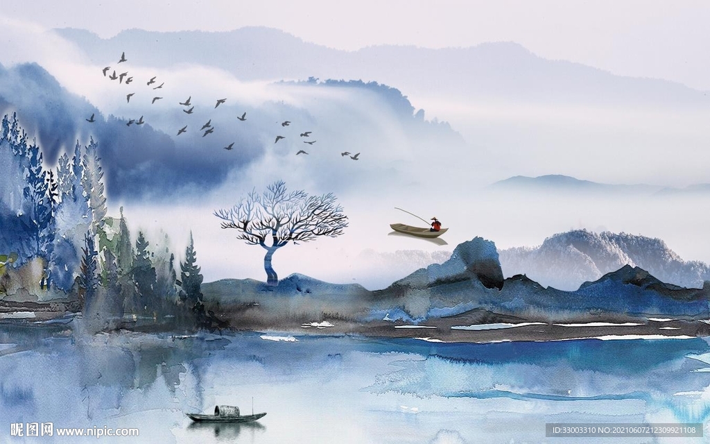 新中式山水背景墙