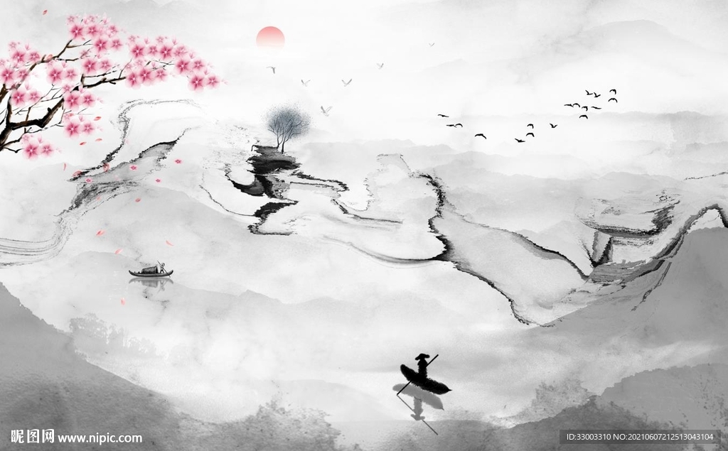 新中式山水背景墙