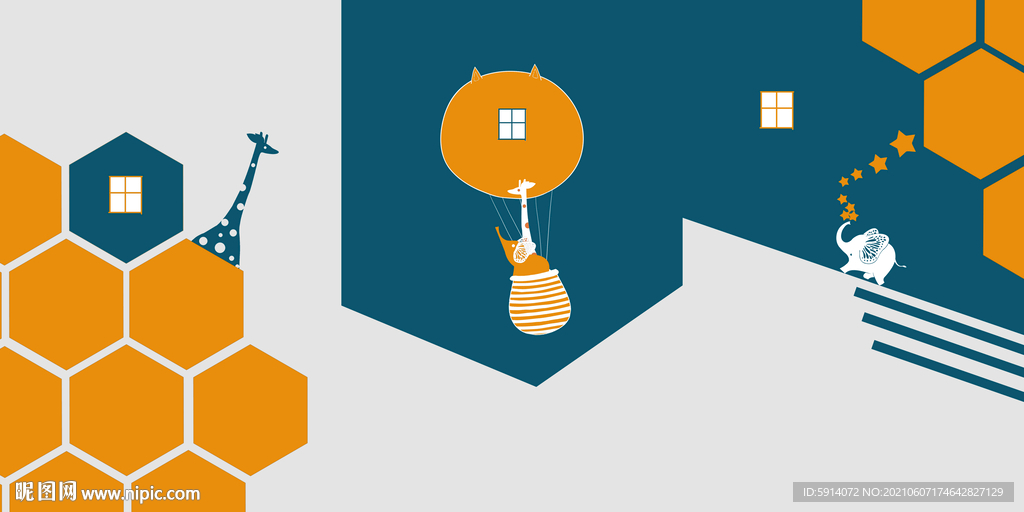 装饰画 三联画 鹿 卡通