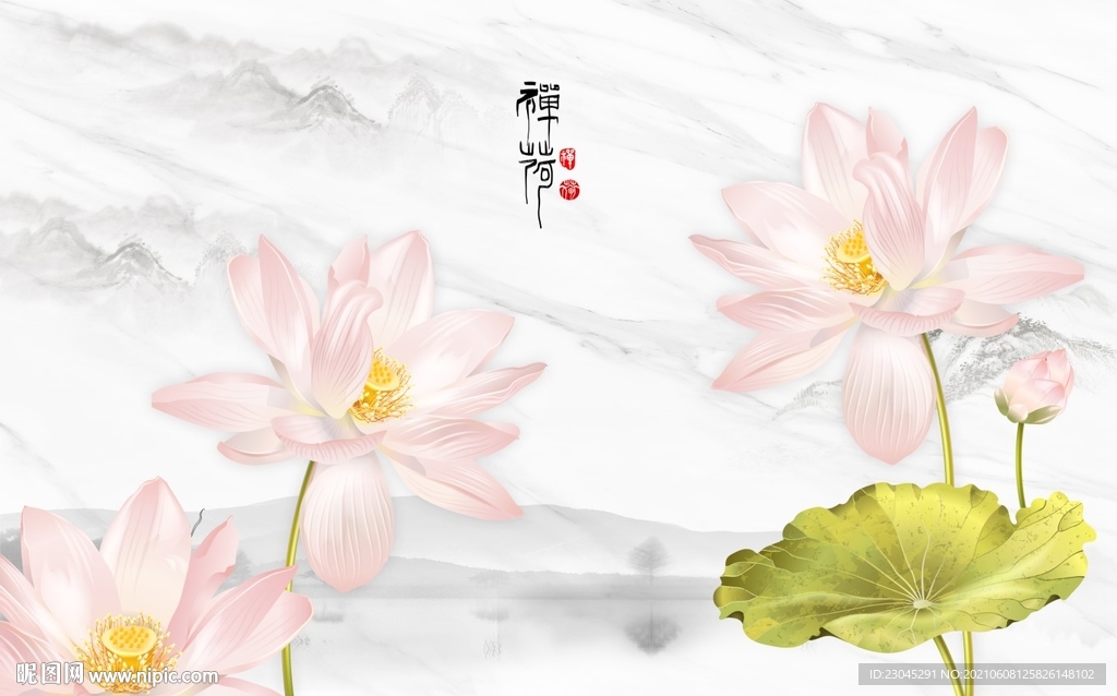 荷花荷韵新中式背景墙