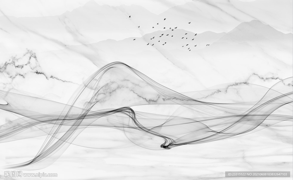 爵士白丝带新中式背景墙