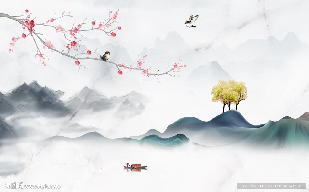 爵士白梅花新中式背景墙