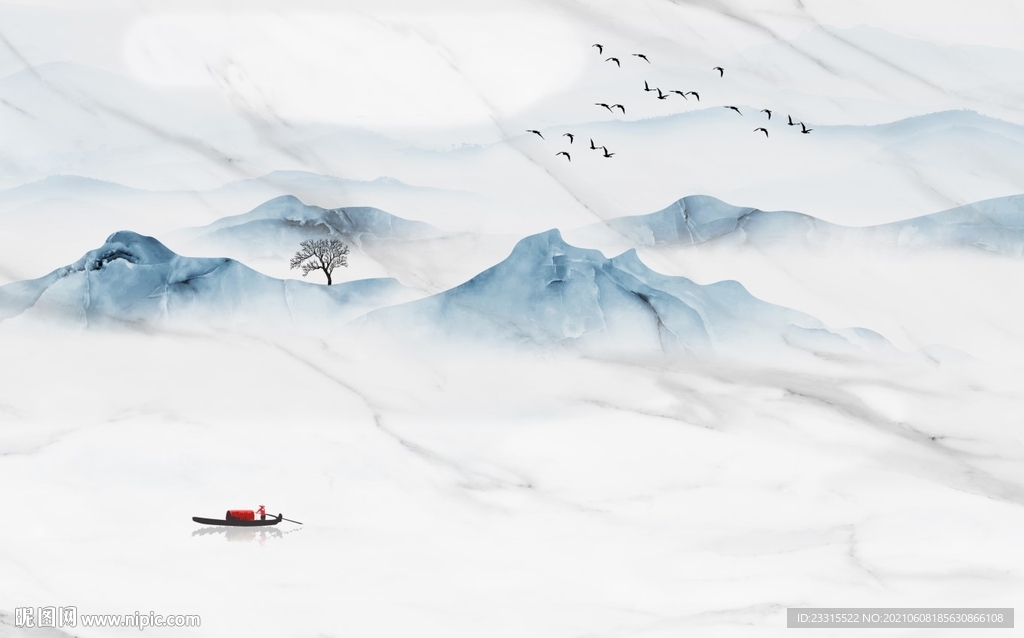 爵士白山水风水新中式背景墙