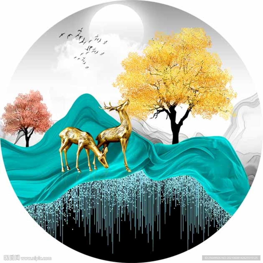 鎏金麋鹿发财树