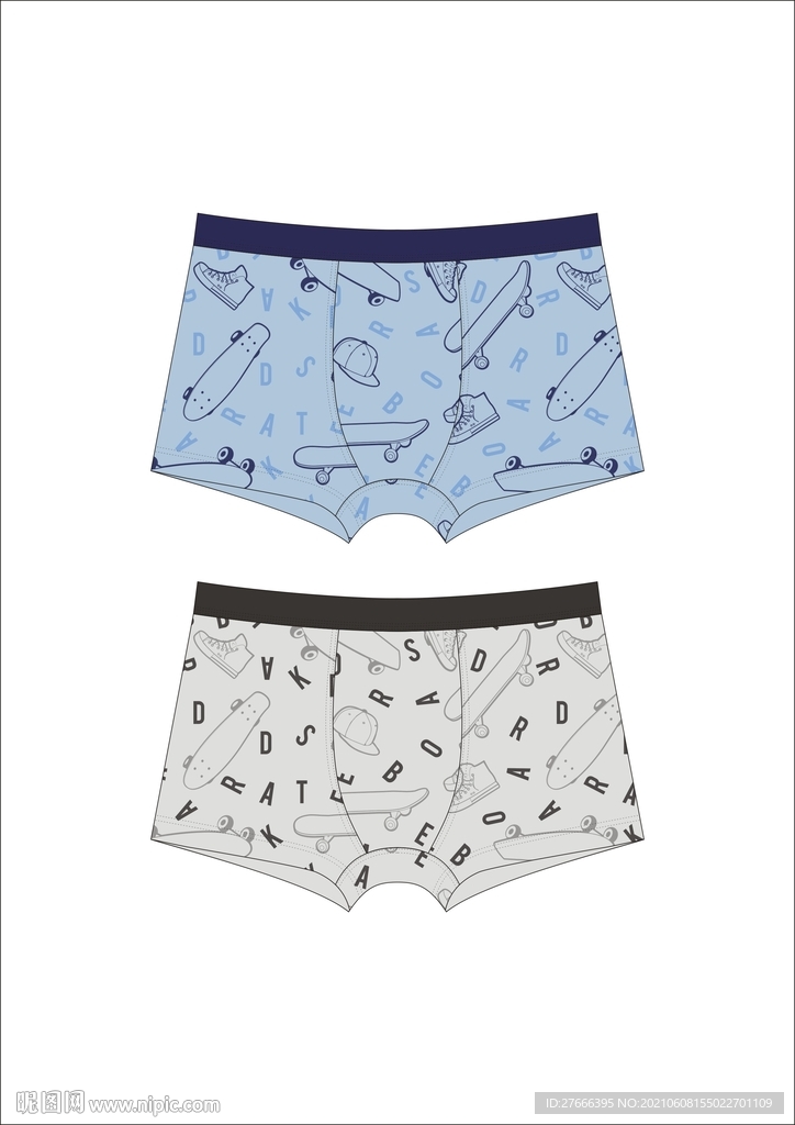 滑板印花男士内裤