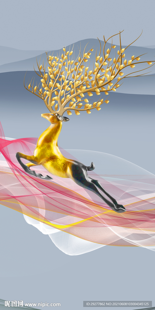 麋鹿玄关山水 分层TIF文件