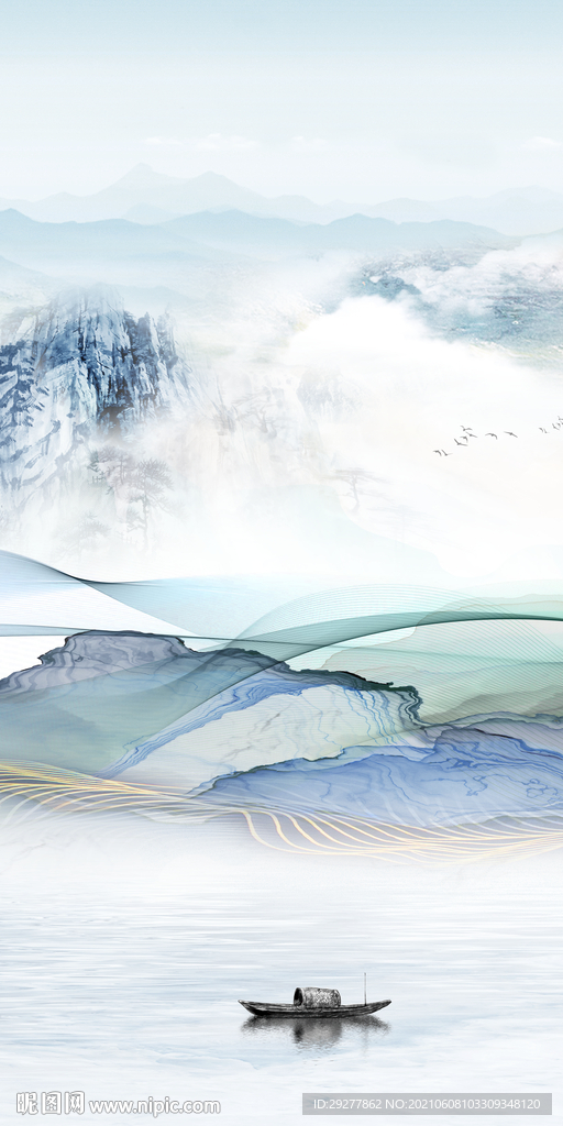 中国风玄关山水 分层TIF文件