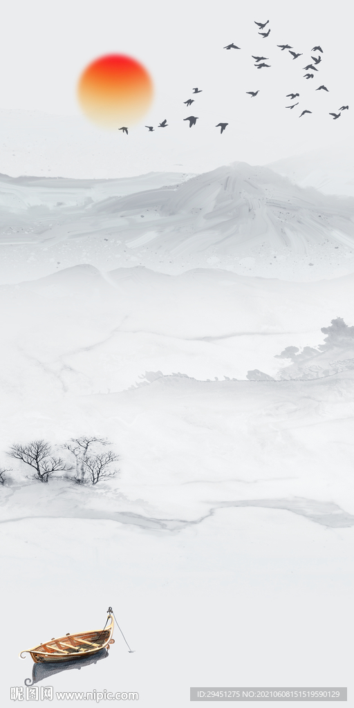 中国风山水画玄关 分层TIF图