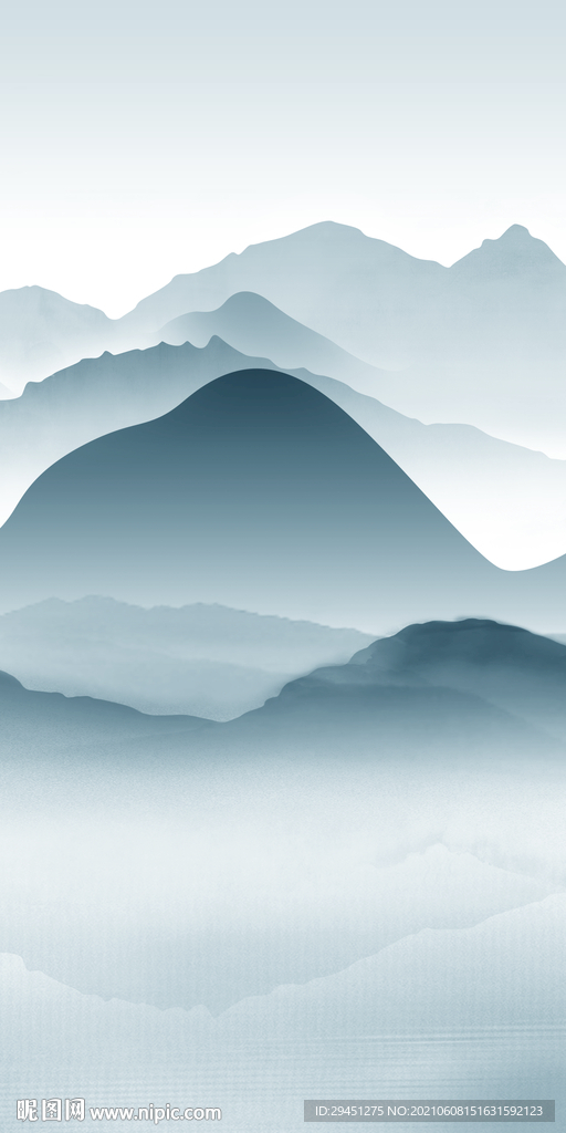 蓝色山水画玄关 分层TIF图