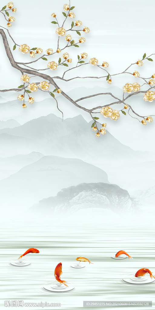 高档 山水画玄关 分层TIF图