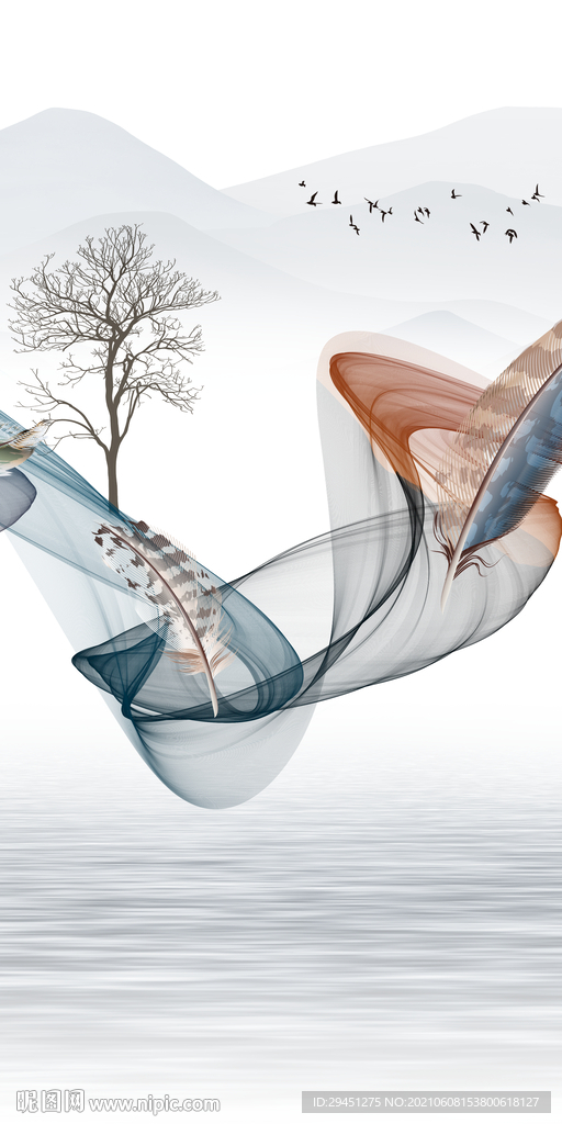 线条玄关唯美山水 TIF分层