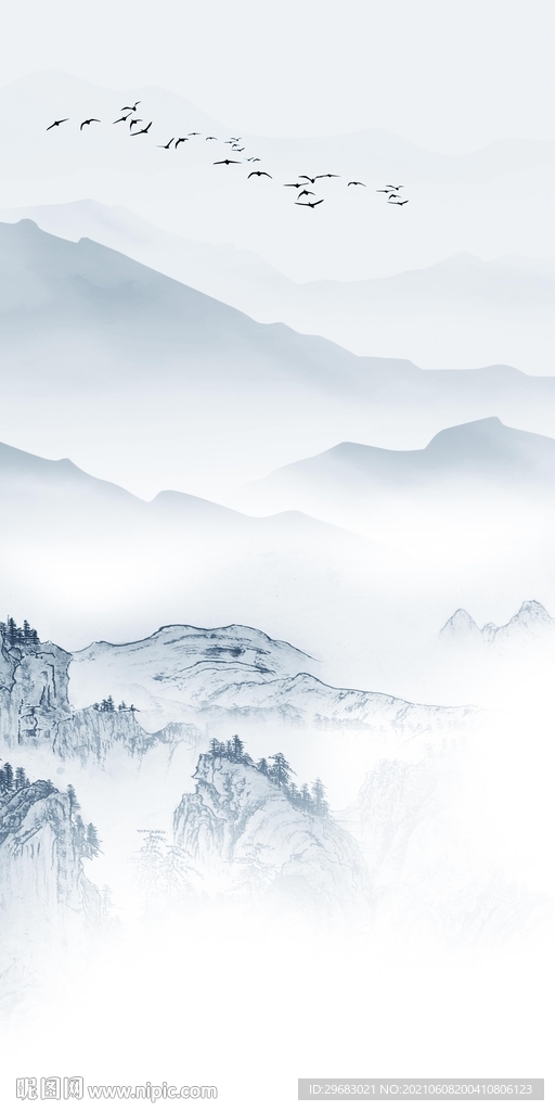 蓝色山水玄关 分层TIF文件