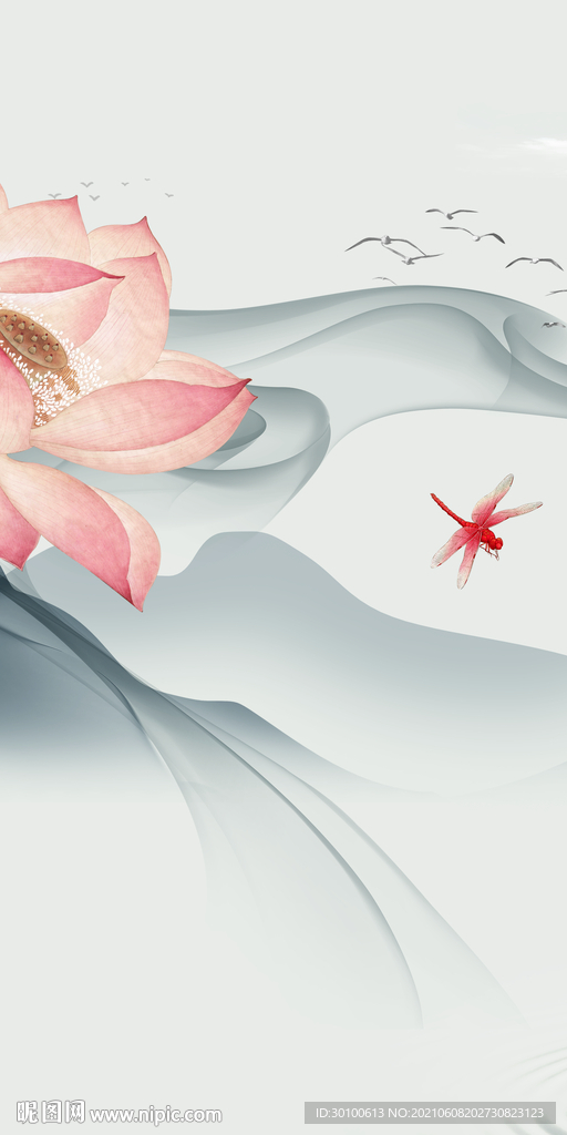 荷花无框山水画 tif分层图