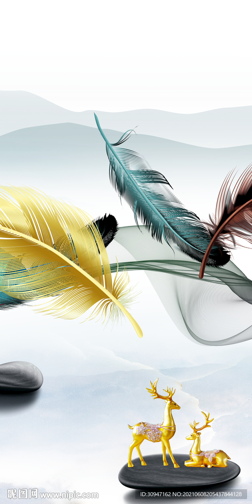 麋鹿新意境山水 文件分层画 