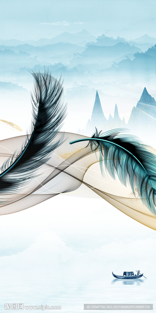 无框画新意境山水 文件分层画 