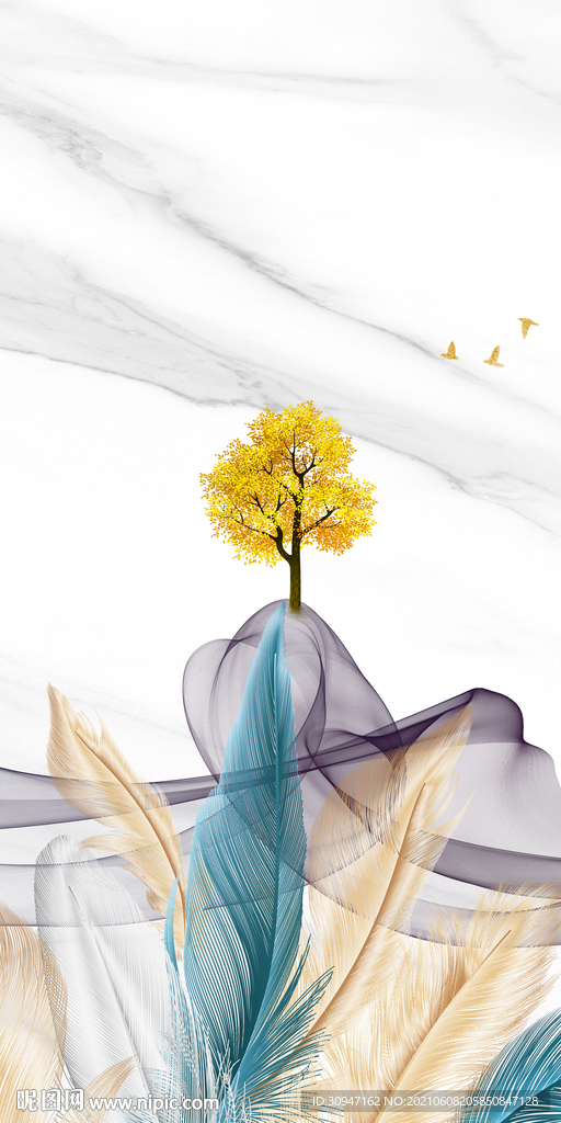 羽毛玄关无框画 TIF分层