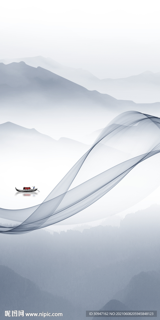 中式新意境山水 文件分层画 