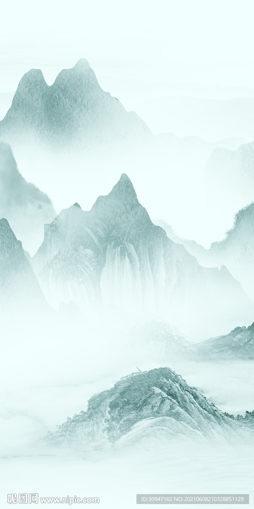 极简新中式山水 文件分层画 