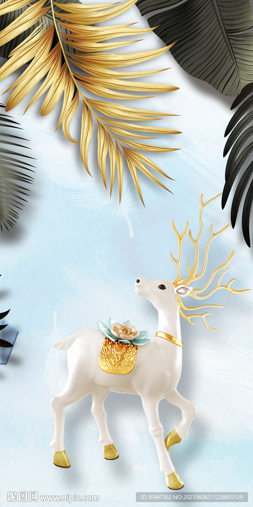 麋鹿新玄关无框画 TIF分层