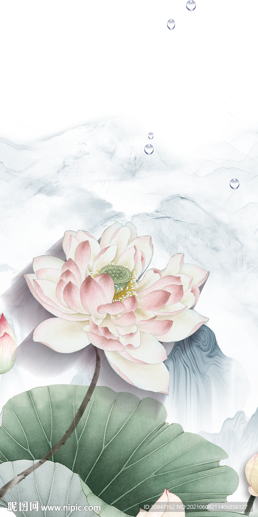 荷花新意境山水 文件分层画 