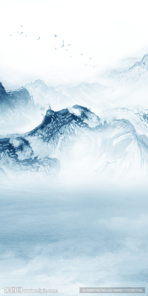 高端新中式山水 文件分层画 