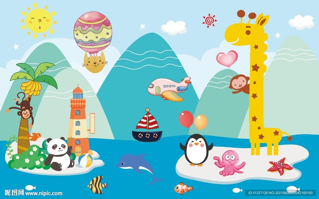 儿童山水之间小鹿背景墙