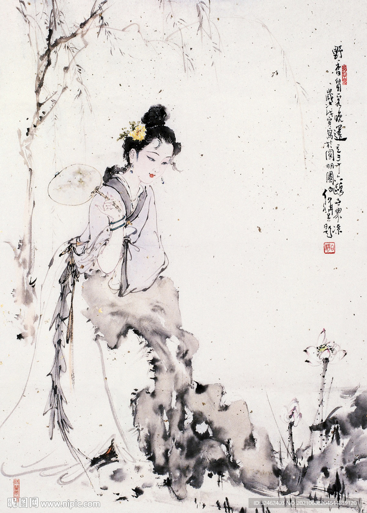 古代美女水墨画