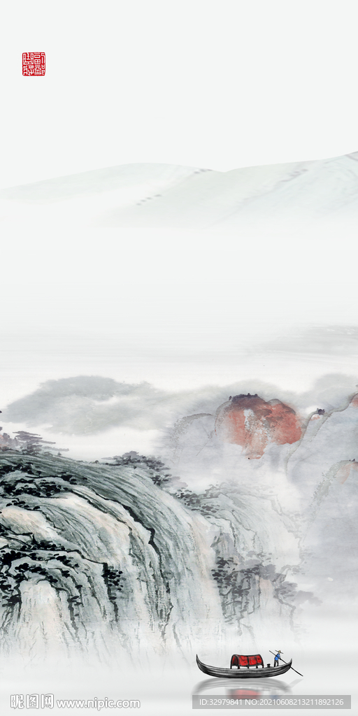 大气玄关山水 TIF分层画 