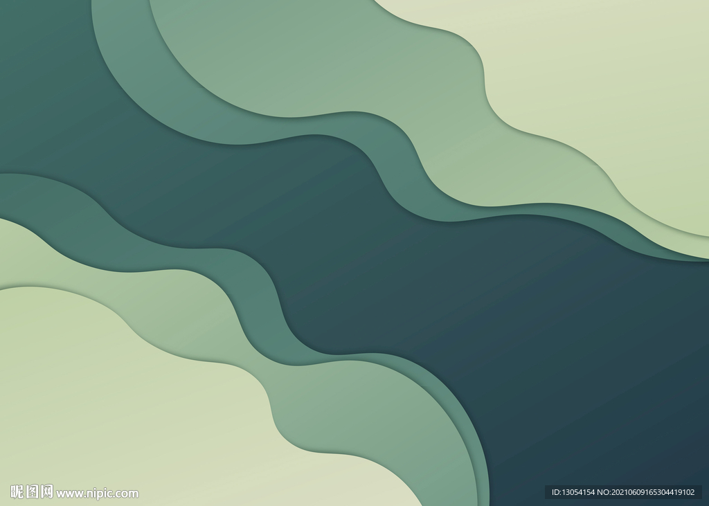 绿色渐变背景抽象曲线剪纸效果背