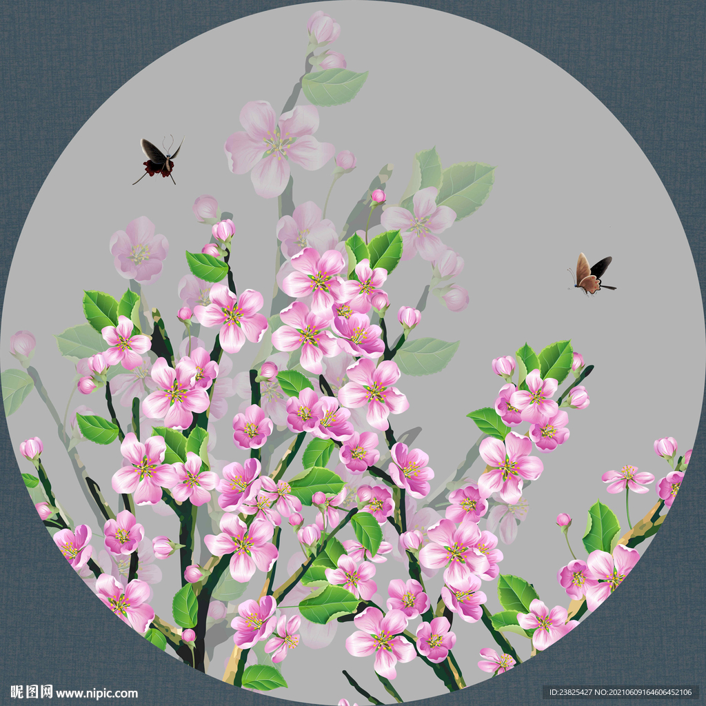 新中式手绘玉兰花圆形装饰画
